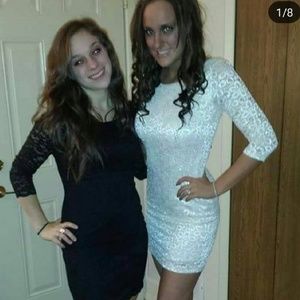 Body con NYE cream  with gold glitter dress